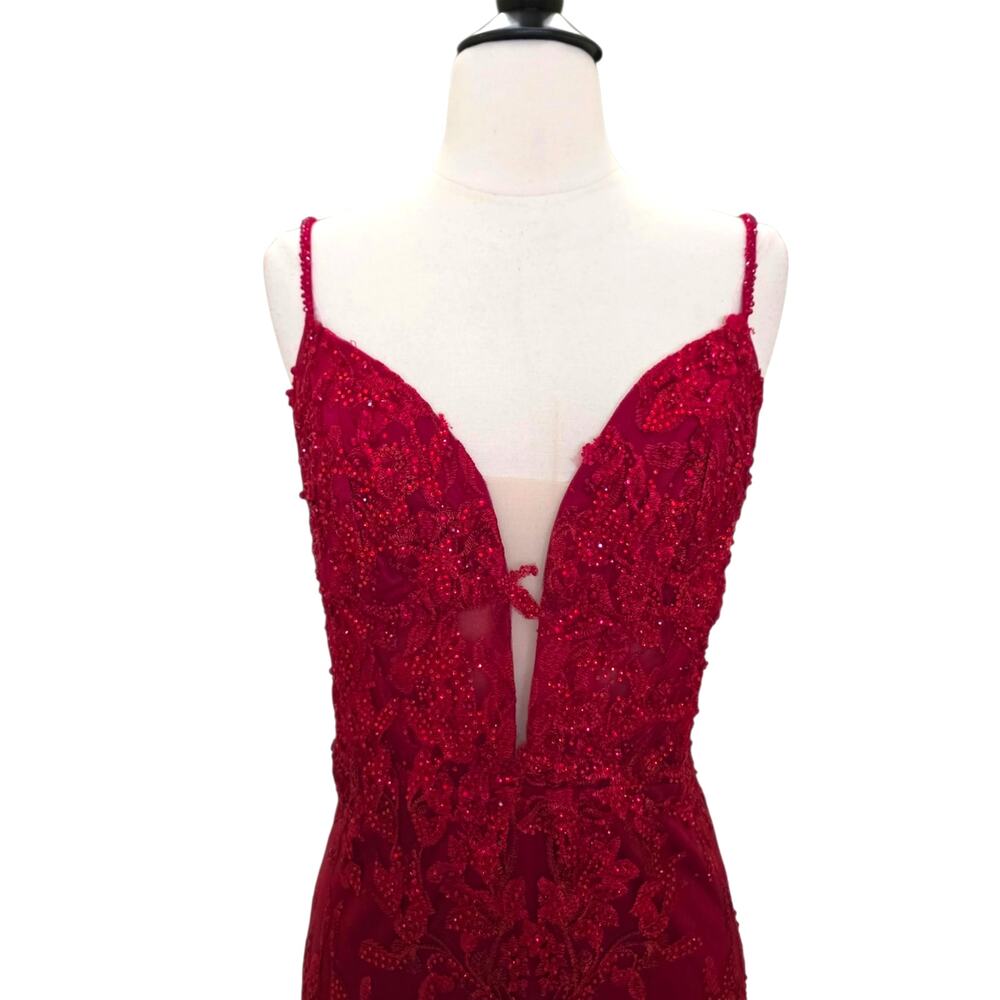 Mac Duggal 20330 Red Beaded Formal Dress Embroidered Evening Gown Maxi 12 - Picture 7 of 11